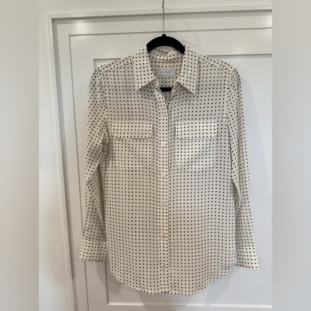 Equipment Silk Cream and Black Dot Shirt